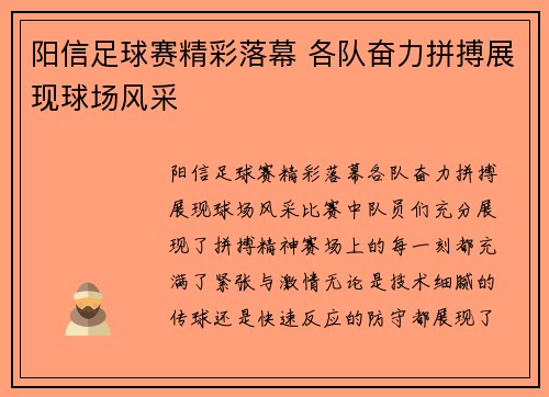 阳信足球赛精彩落幕 各队奋力拼搏展现球场风采