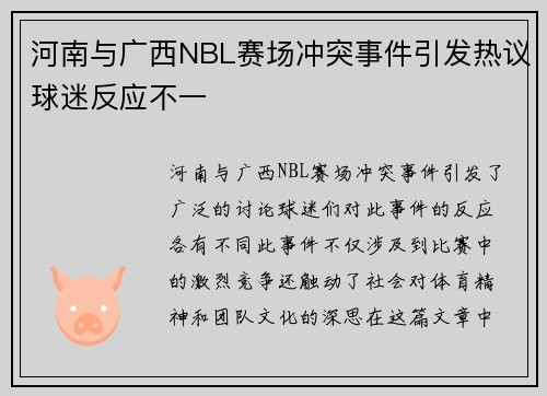 河南与广西NBL赛场冲突事件引发热议球迷反应不一